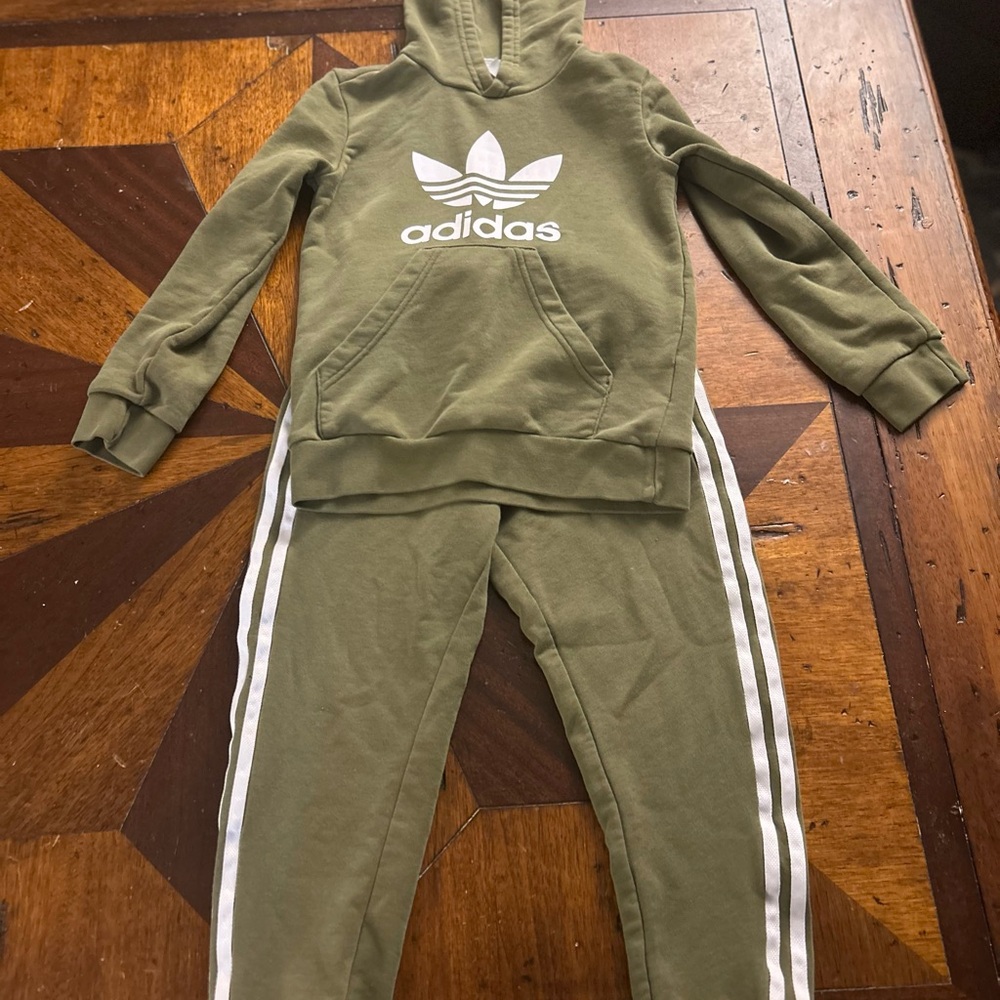 Adidas Kids Olive Green Sweatpants & Hoodie Set